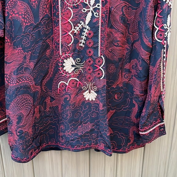Johnny Was Belina Tunic Large Black Red Silk Embroidered Sequin Blouse Dragon - Picture 15 of 16